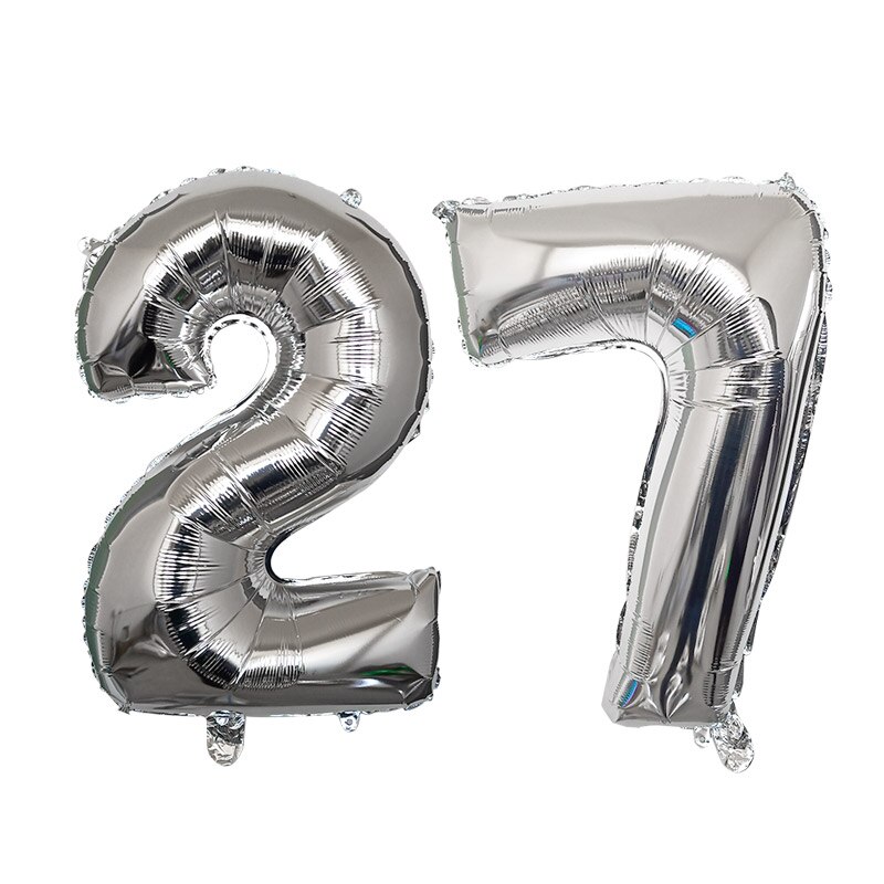 2pcs/lot 32 40inch Rose Gold Number 27 Foil Balloons Happy Birthday Decorations Supplies Girl 27th Years Old Party Decor: Silver / 40inch