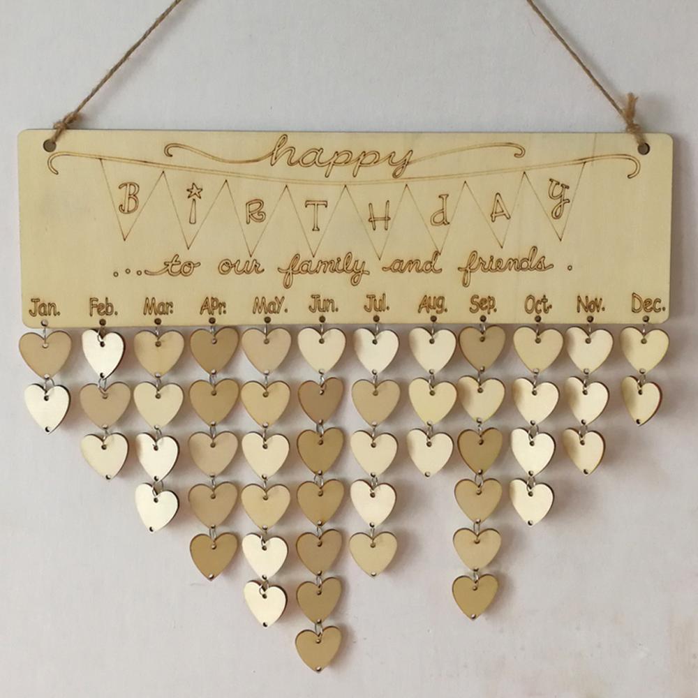 Happy Birthday Reminder Calendar Wooden Board DIY Crafts Plaque Wall Hanging Home Decoration Favor Family Mom Dad Friends: Default Title