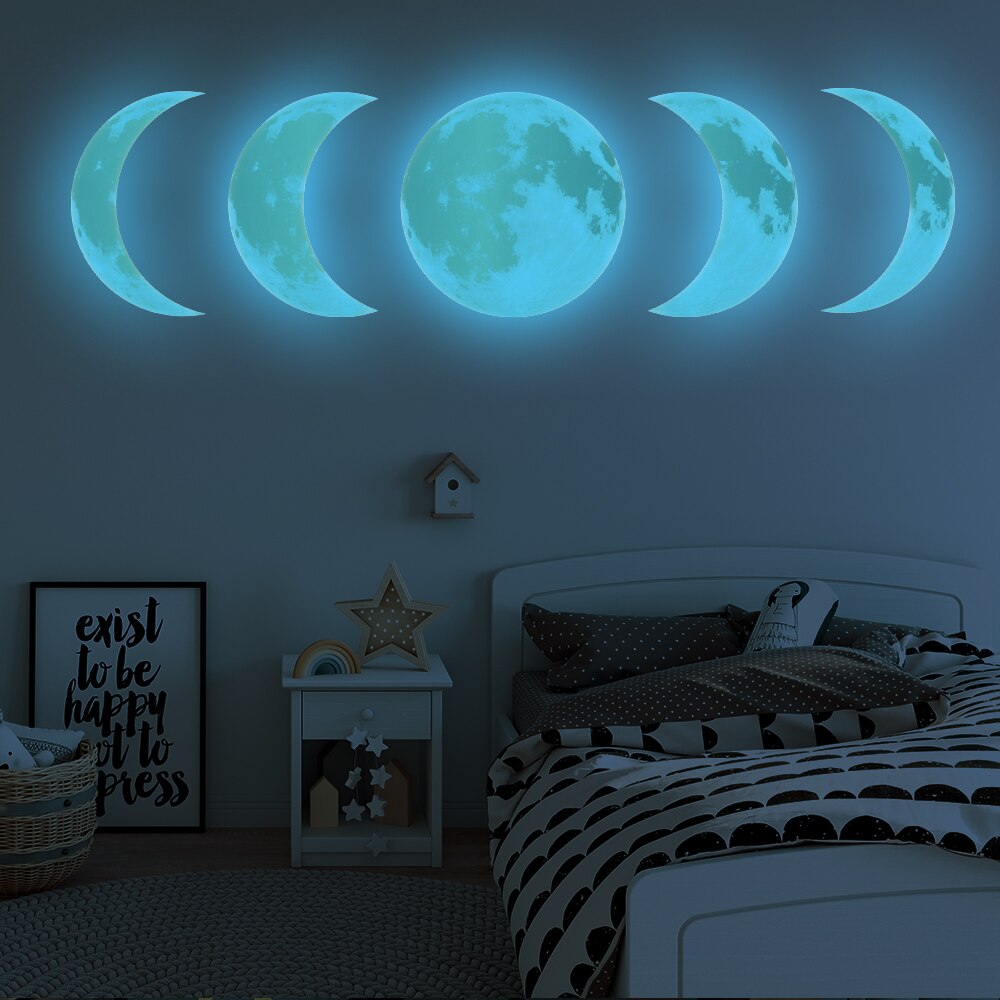 Lichtgevende Maan Fase Diagram 3D Muurstickers Voor Kinderkamer Woonkamer Glow In The Dark Tl Stickers Wall Art home Decor