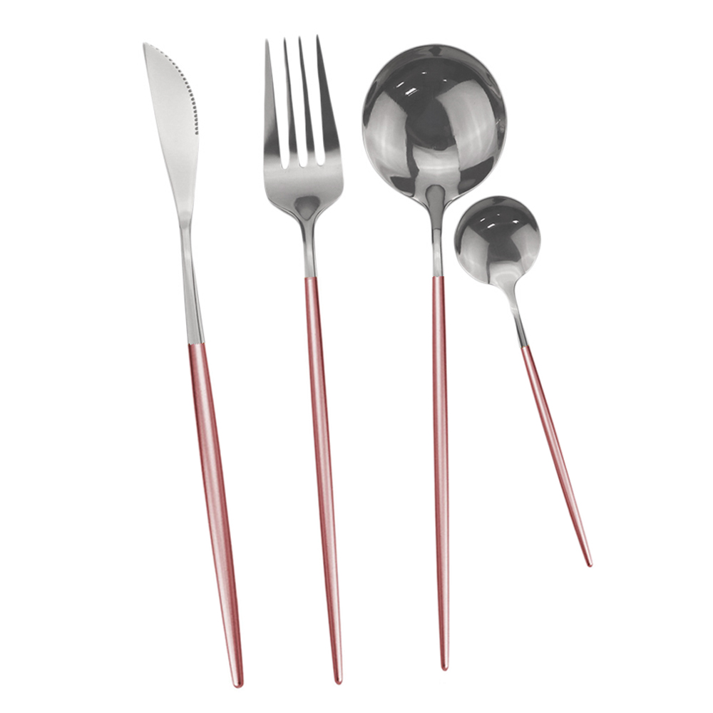 Couverts en or blanc miroir de cuisine | Ensemble de vaisselle 304 service de vaisselle en acier inoxydable, couteau fourchette cuillère service de table 32 pièces/8: Pink Silver