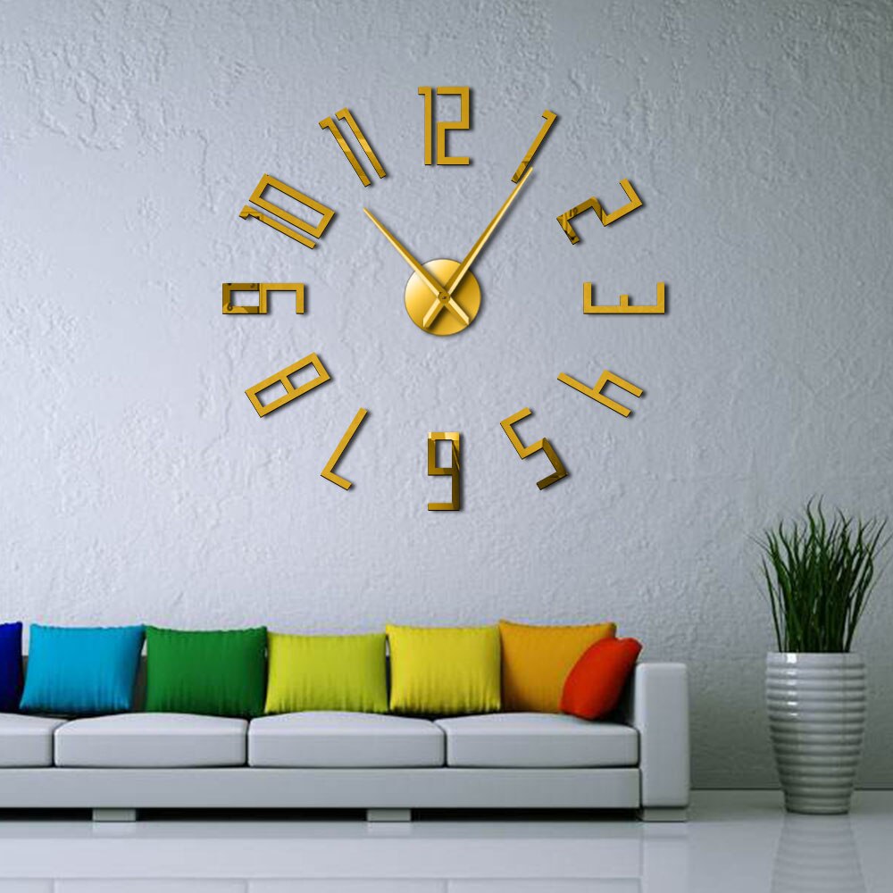 Relógio de parede grande espelhado e 3d, relógio de parede decorativo simples, sem moldura, silencioso, não ticking, para sala de estar