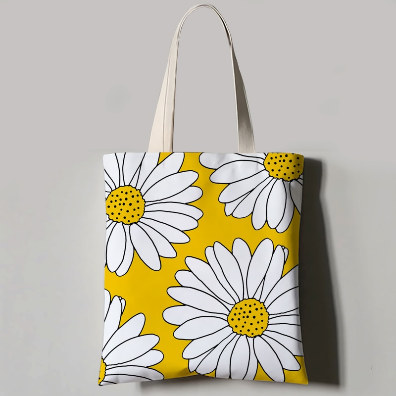 Mode Chrysant Print Vrouwen Tote Bag Canvas Herbruikbare Boodschappentassen Schoudertassen Voor Dames Handtassen