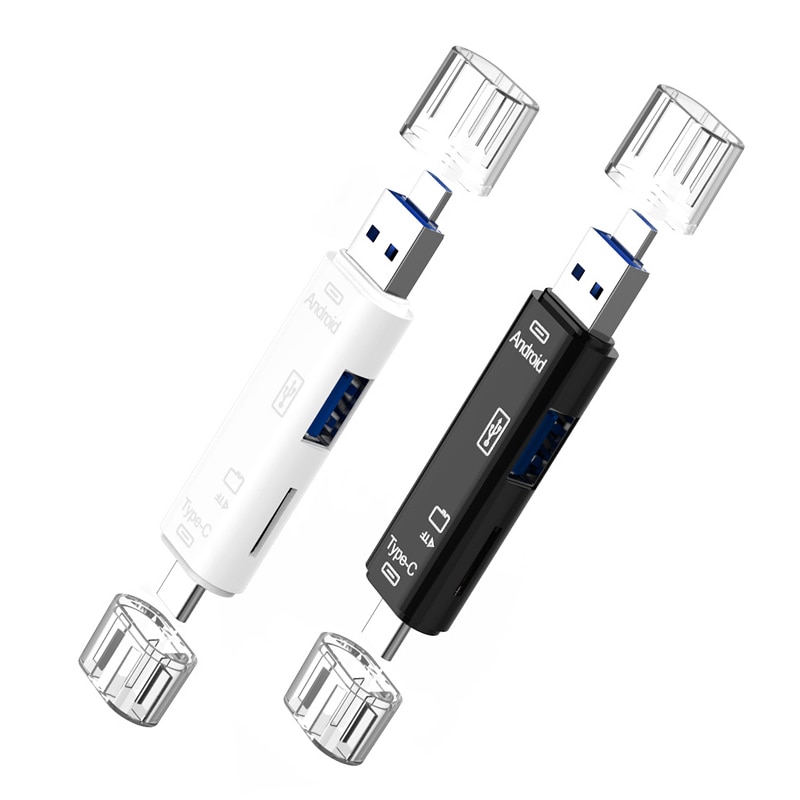 Qiaohome 5 in 1 Multifunctionele OTG kaartlezer Micro SD/SD kaart/USB lezer Ondersteuning TF Android Type c Telefoon/Computer/Type c Universele