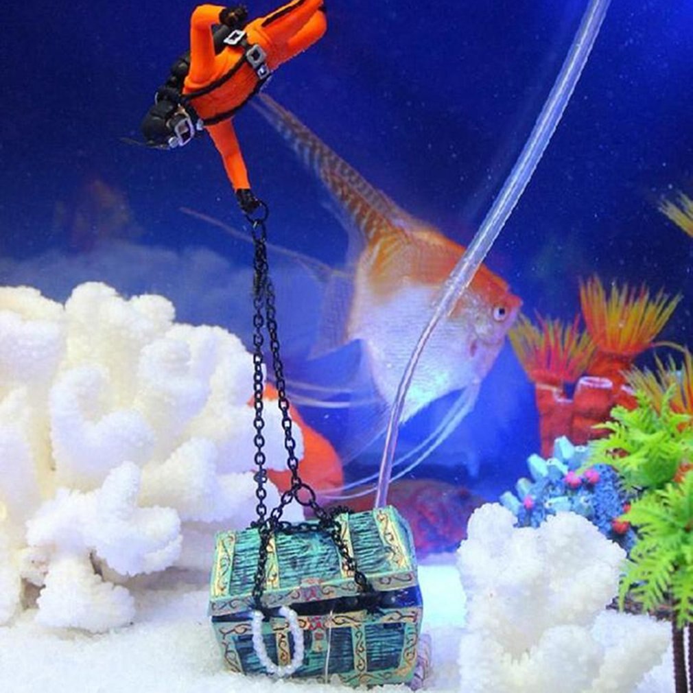 Diver Hunter Treasure Chest Underwater Landscape Ornament Cartoon Fish Tank Aquarium Landscaping Ornament Decoration