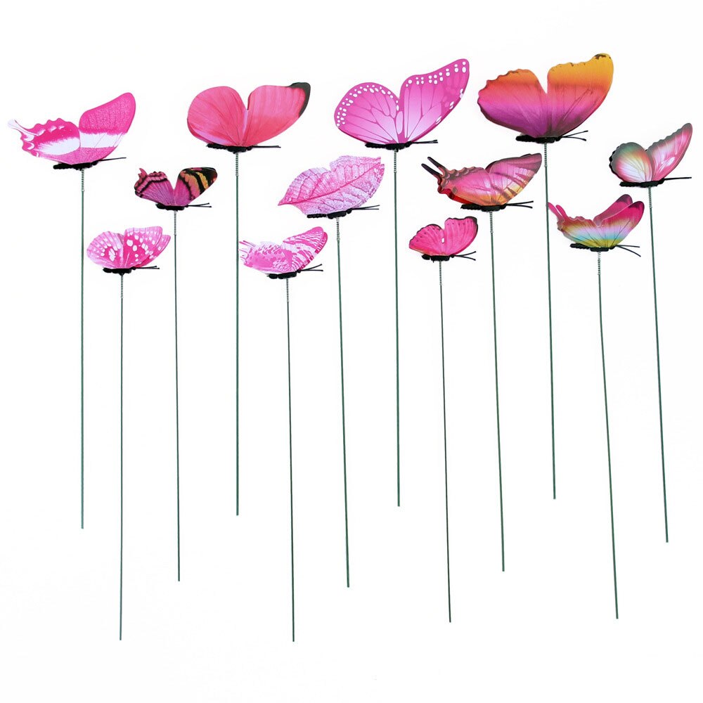 12pcs Beautiful Butterfly Garden Decor 3D Lawn Decoration for Lawn Craft Gardening Garden Ornament Flowerpot Insect: rose red