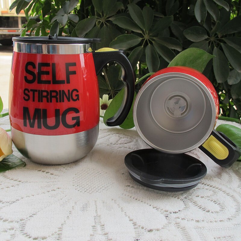 Electric Self Stirring Coffee Mug Cup Stainless Steel Automatic Self Mixing &amp; Spinning Home Office Mixer Milk Frothers Whisk Cup: Red