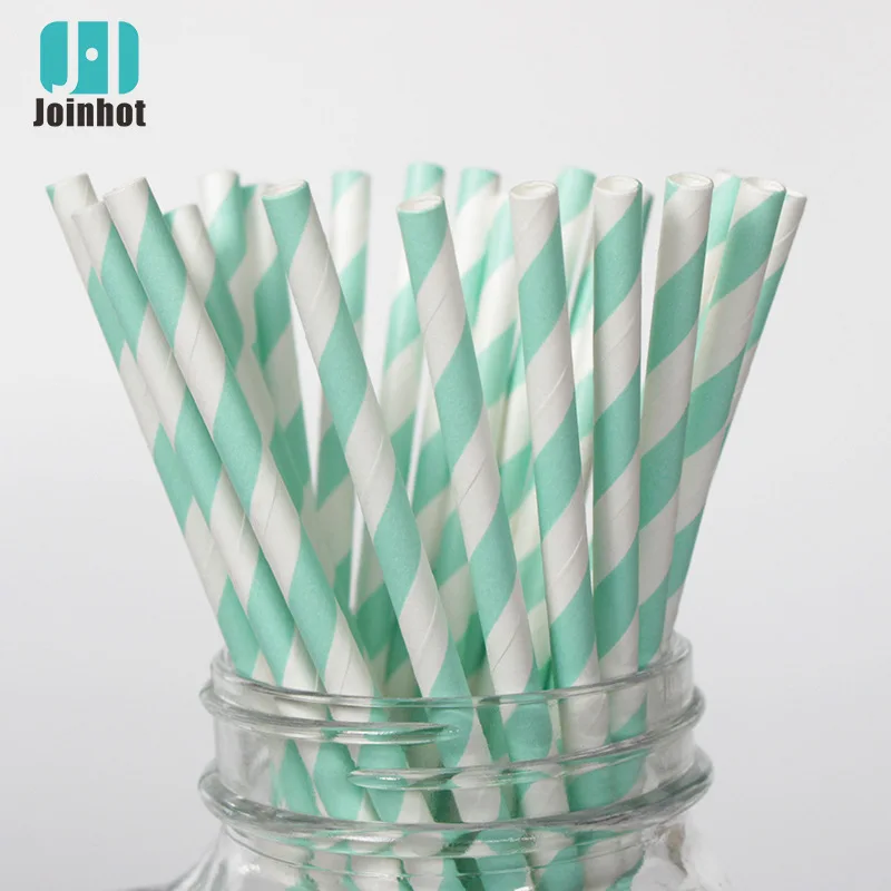 200 Biodegradable Paper Straws Assorted Rainbow Colors Striped Drinking Straws for Juice birthdays partys: MINT GREEN