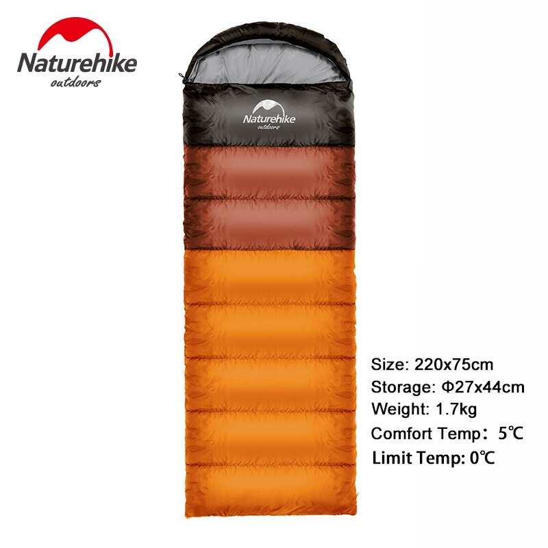 Naturehike udendørs camping voksen sovepose vandtæt holde varm tre sæson forår sommer sovepose til camping rejser: Orange 1700g
