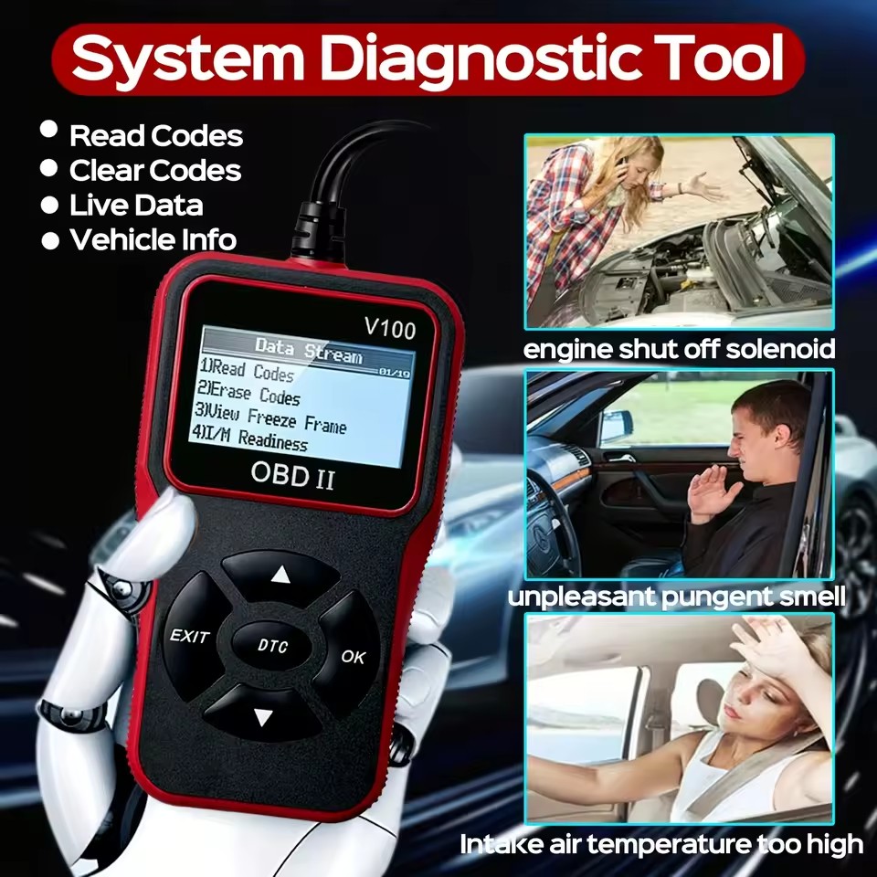 V100 OBD2 Scanner Diagnostic Tool, Code Reader & Reset with Live Data/Smog Check for OBDII/EOBD Cars/Trucks/SUVs