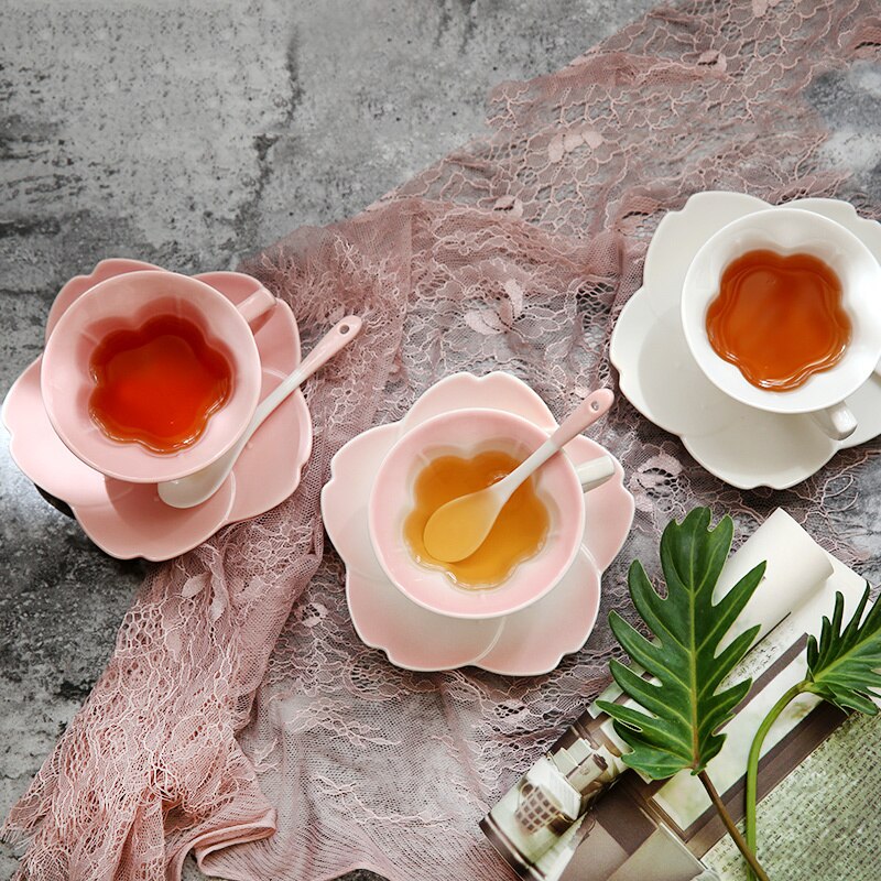 Japanese cherry blossom coffee cup plate ceramic milk tea afternoon flower sakura tea saucer spoon set drinkware coffeeware