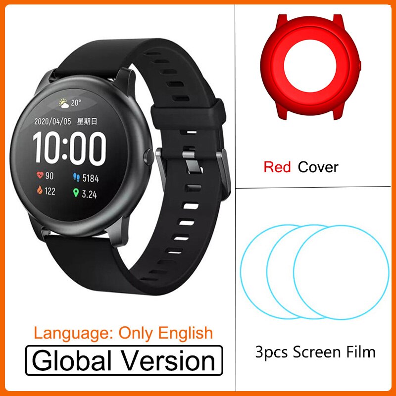 Xiaomi Haylou Solar Smart Watch IP68 Waterproof Heart Rate Sleep Monitor Pedometer Multiple Sport Watch For Android iOS: Add Red Case