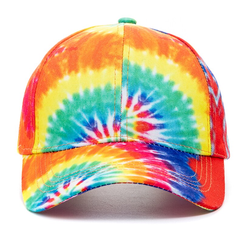 Lässige outdoor-cap mit batikmuster für damen, bunte regenbogen-baseballkappe, verstellbare sportmütze, streetwear-sommermütze