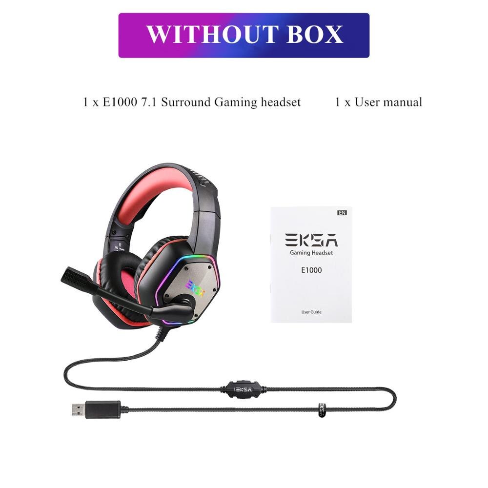 EKSA 7.1 Virtual Surround Gaming Headset Colorful LED Light Gamer Headphones With Super Bass Noise Cancelling Mic For PC PS4: Red without box