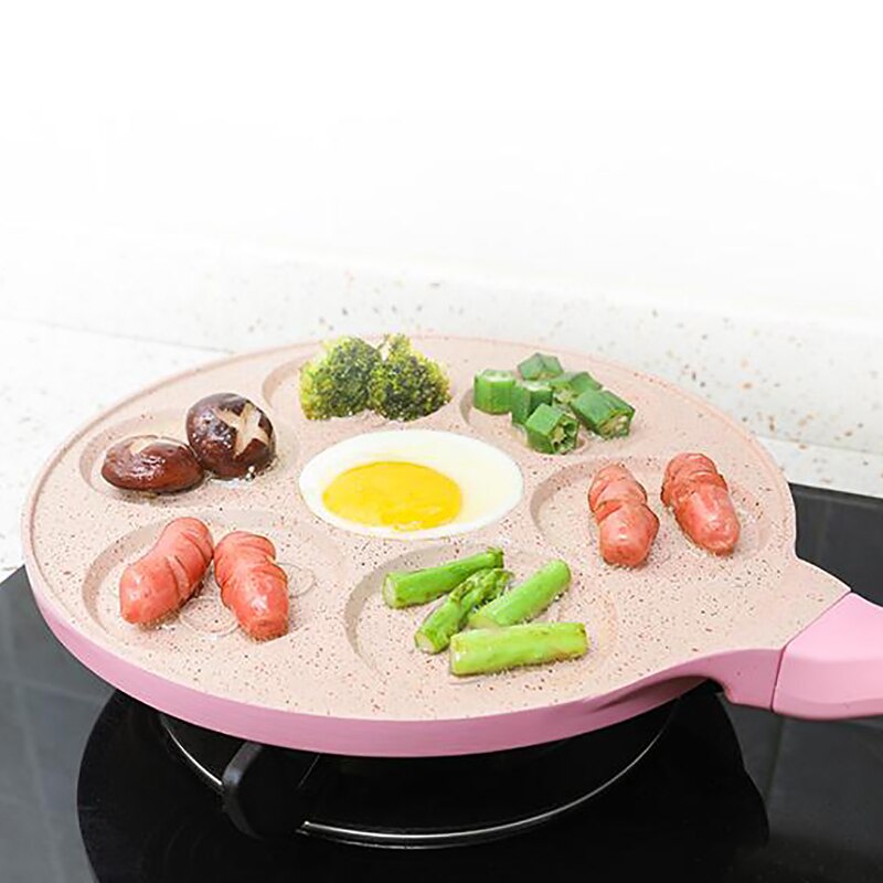 7 Holes Pancake Mold Non-Stick Griddle Maker Animal Face Pancake Steak Cooking Egg Ham Pans with Silicone Spatula Pink