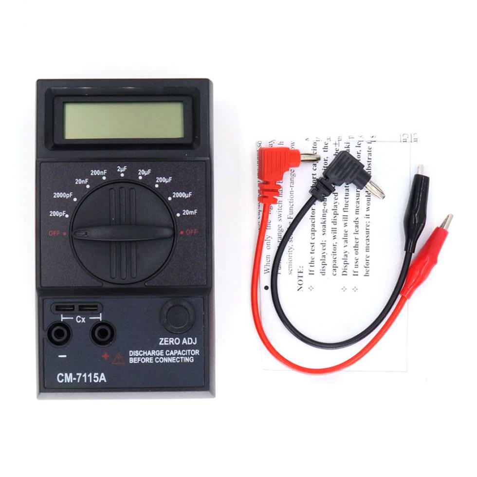 CM7115A Digital Practical Capacitor Meter Multimeter with Users Manual Test Leads