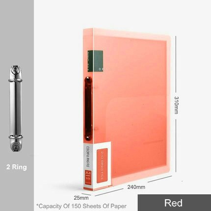 Carpeta de archivos con 3 anillas de colores, organizador de papel A4, 2 anillas transparentes, fundas organizadoras de documentos, carpeta de PVC A4: 2 Ring    Red