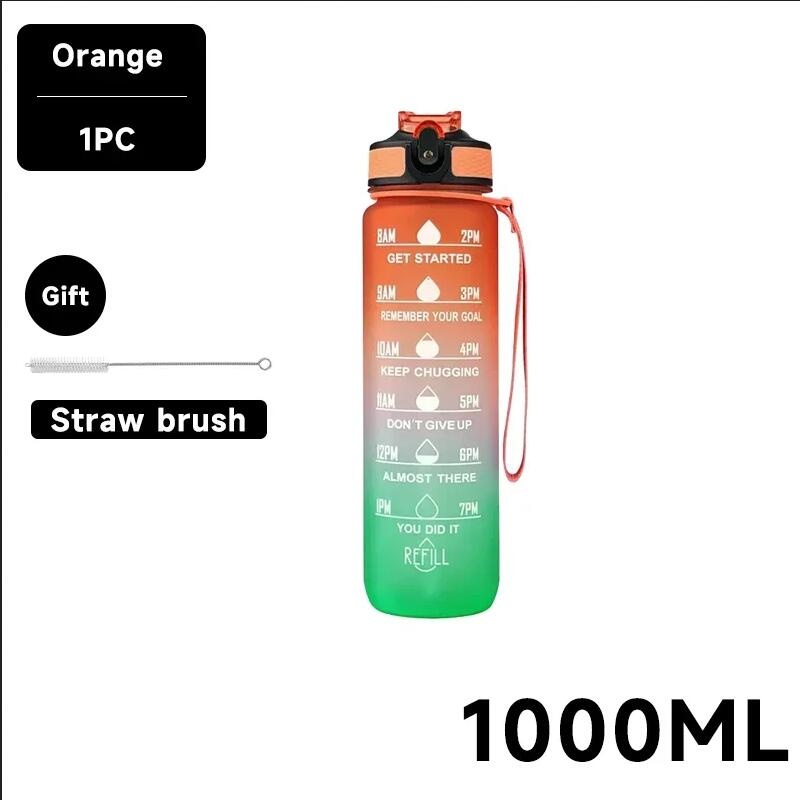 1 Liter Water Bottle Motivational Sport Water Bottle Leakproof Drinking Bottles Outdoor Travel Gym Fitness Jugs For Kitchen: Orange