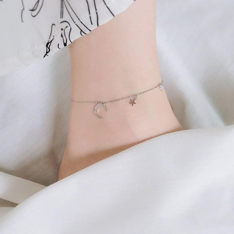 Armband aus 925 sterlingsilber mit mondstern-fußkettchen und aaaa-zirkonia, ideal für den sommer