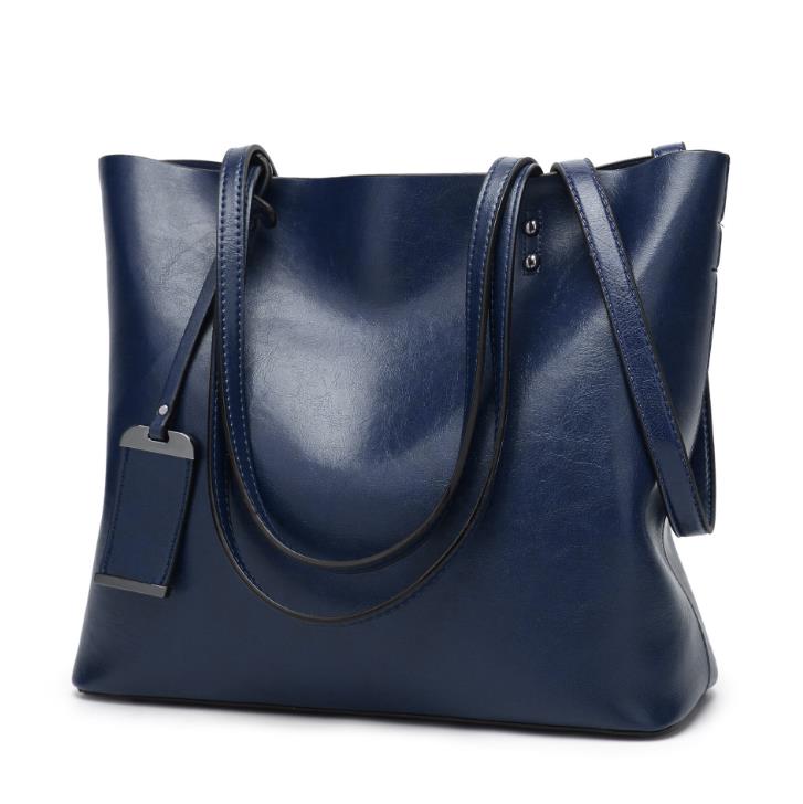 JOOZ Waxing Leather bucket bags Simple Double strap female shoulder bags For Women Messenger Bags Lady All-Purpose Shopping tote: Dark blue