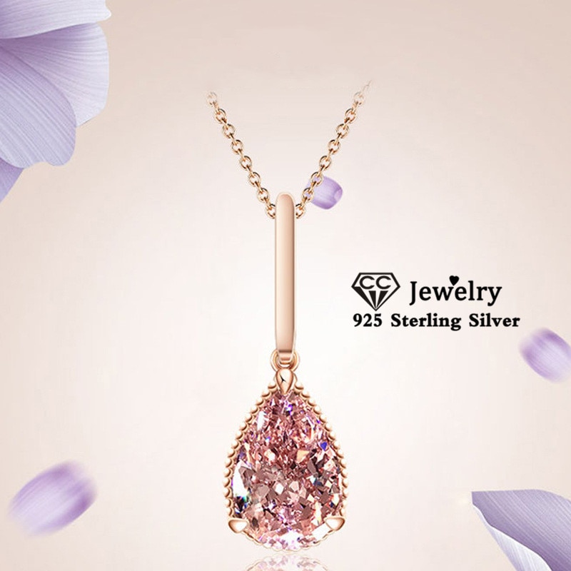 Cc Hangers Voor Vrouwen S925 Stempel 18K Rose Gold Plated Water Roze Ketting Hanger Bruiloft Fijne Sieraden Geen keten CCN285