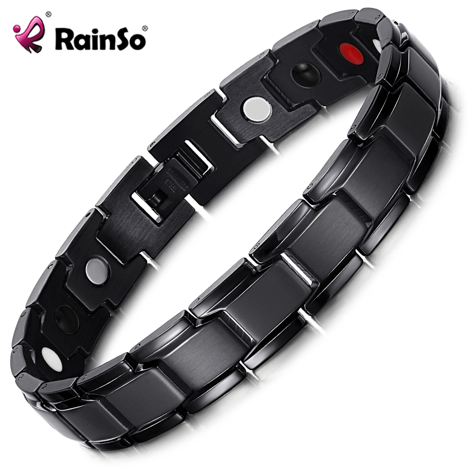 Rainso Mode Gezondheid Rvs Bio Energie Voor Mannen Matte Armband Power 4 In 1 Bio Magnetische Link Armbanden