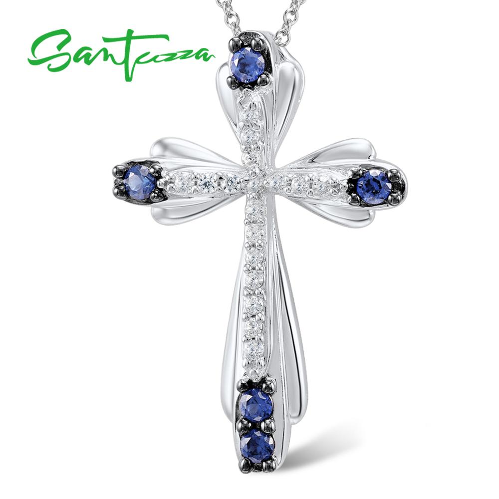 Santuzza Zilveren Hanger Voor Vrouwen Echt 925 Sterling Zilveren Elegante Blauw Cross Fit Voor Ketting Delicate Mode Jewerly