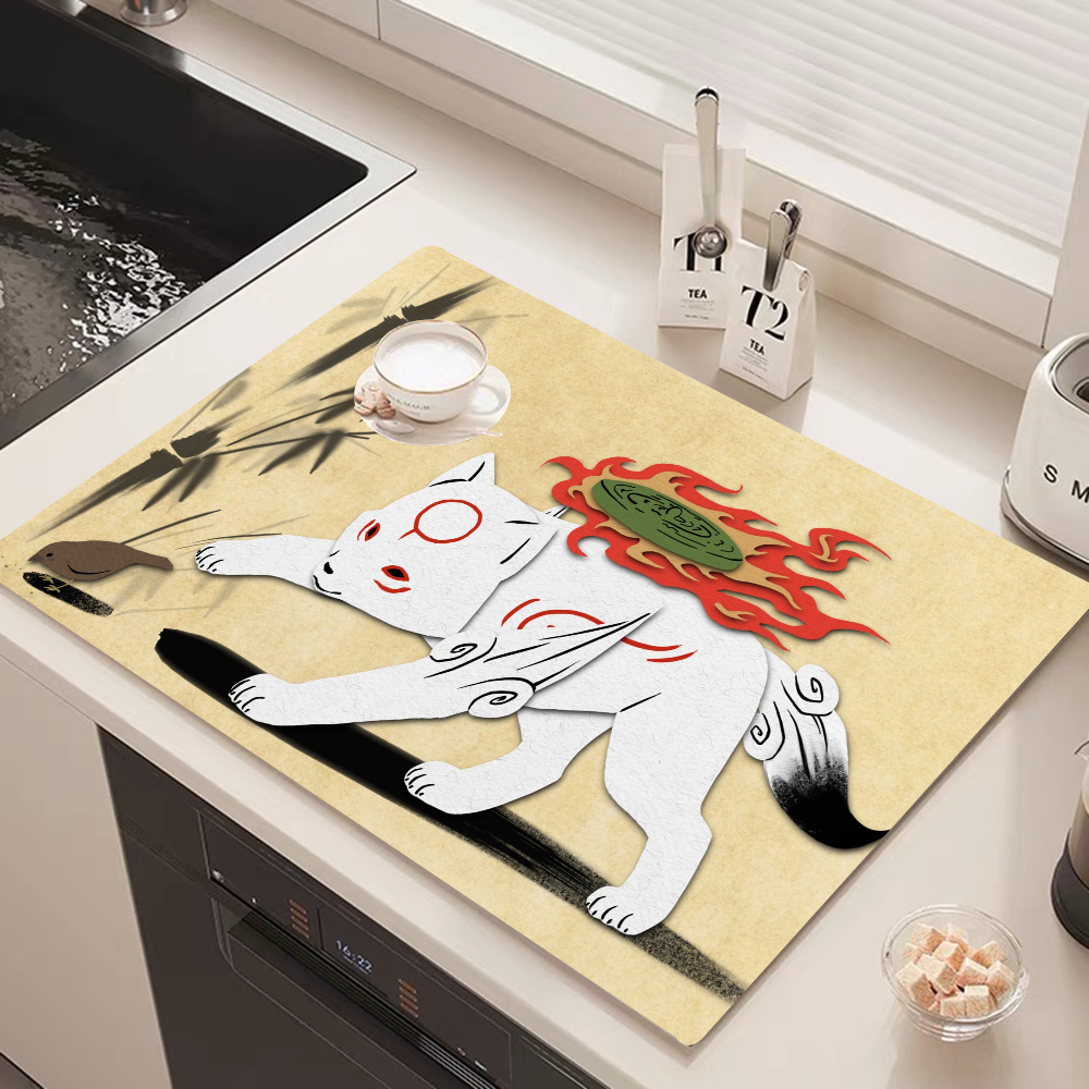 Jeu vidéo Okami Japanese Culture Kitchen Proximity Ining Polymers, Non-ald Drain Dish Mats, Coffee Pad, Heat Degree Napperon, Dinnerware