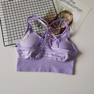 Energie Nahtlose Sport-Bh Laufen zurück Kreuz Riemchen Yoga Bh Mit Abnehmbaren Pads Büstenhalter Sport Frau Fitness oben aktiv: violett / S