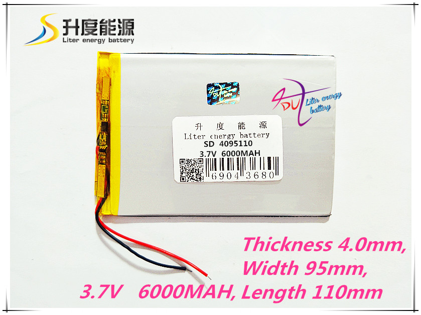 1 stks/partij 3.7 V hoge capaciteit lithium polymeer batterij, 4095110, 6000 mah zon N70 7 inch tablet batterij