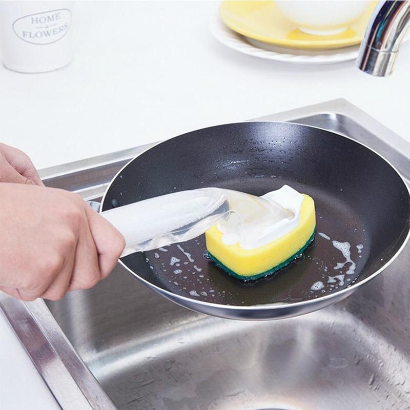 1PC Dishwashing Sponge With Handle Automatic Liquid Filling Kitchen Magic Clean Rub Pot Sponge Removing Kit Cleaning Brush