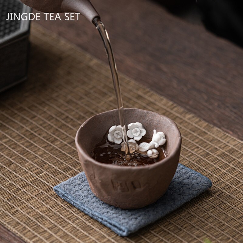 Service à thé en grès sculpté à la main, poterie originale, tasse de maître personnelle, tasse de thé rétro unique, service à thé domestique