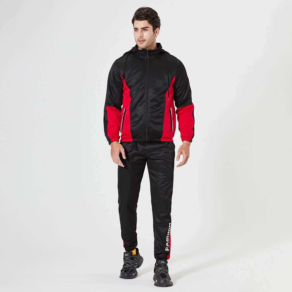 Herr höst träningsoverall färgblock svettdräkter 2 delar set outfits herr sportkläder kläder herr outfit set löpar dräkt