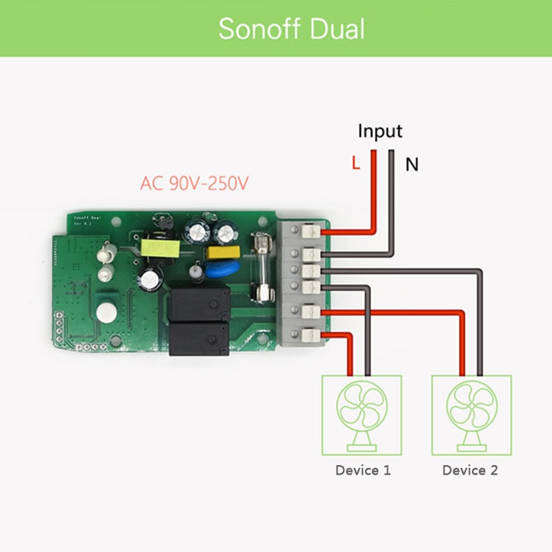 Sonoff Dual R2 2 Gang WiFi DIY Switch Smart Home Remote Voice Control Comptible With Alexa Google Home Assistant