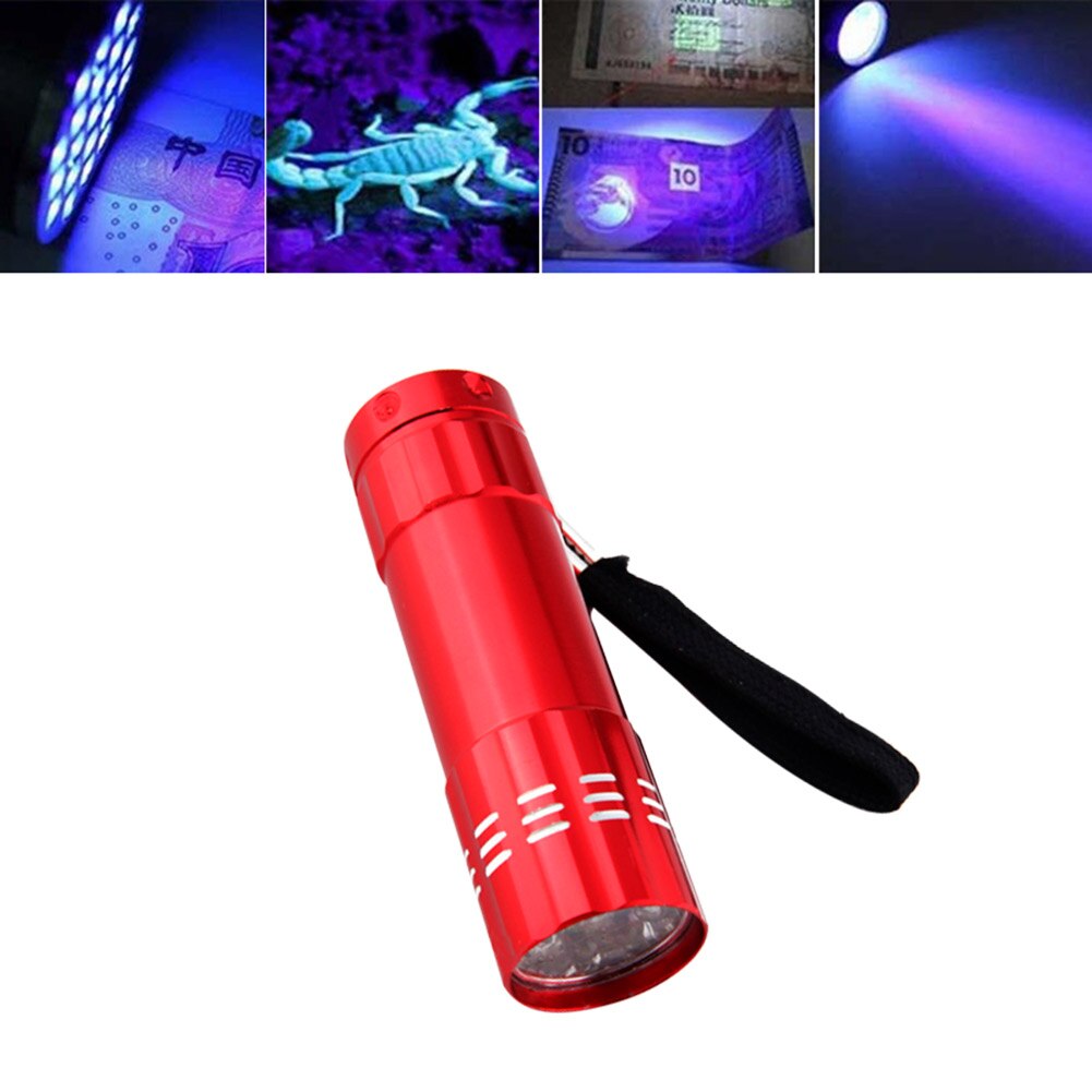9LED UV Lamp Mini Portable Flashlight Purple Light 395nm Backlight Ultraviolet Torch powerful UV flashlight Torch Detector Lamp: 01 Red