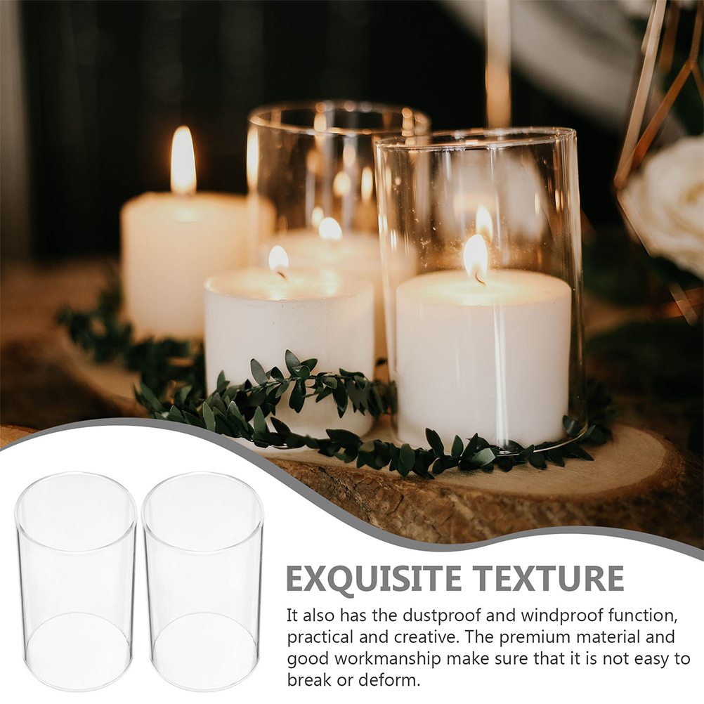 Accesorios para velas de 2 piezas, cúpula de vela de vidrio transparente, cubiertas de vela de mesa, zuecos de vidrio para Decoración