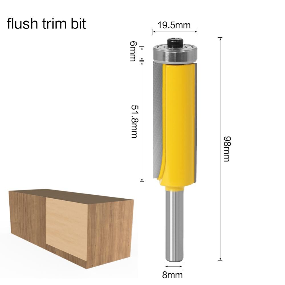 1pc 8mm flush trim mønster router bit top & bund bærende bits fræsning til træbearbejdningsskærere: Flush trim bit