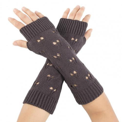Paire de gants de poignet, 1 paire, cœur creux, résistant à l'usure, , Jacquard, cœur, sans doigts: GRIS FONCÉ