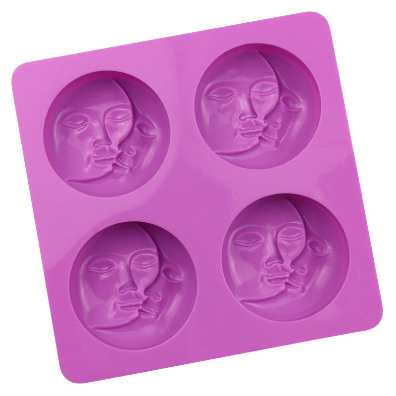 Molde de silicona para jabón de la Luna y el sol, molde de 4 cavidades para jabón facial, para barra casera, fabricación de resina de baño