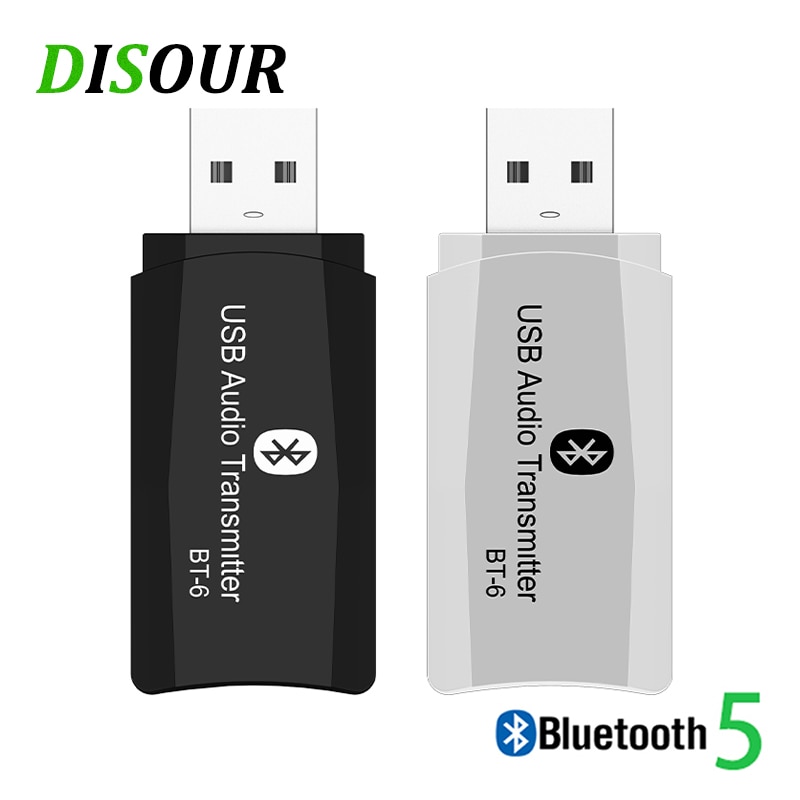 DISOUR BT-6 Wireless Audio Adapter 5.0 Bluetooth Transmitter Receiver 3 in 1 USB 3.5mm AUX Mini Dongle For Car TV PC Speaker MP3