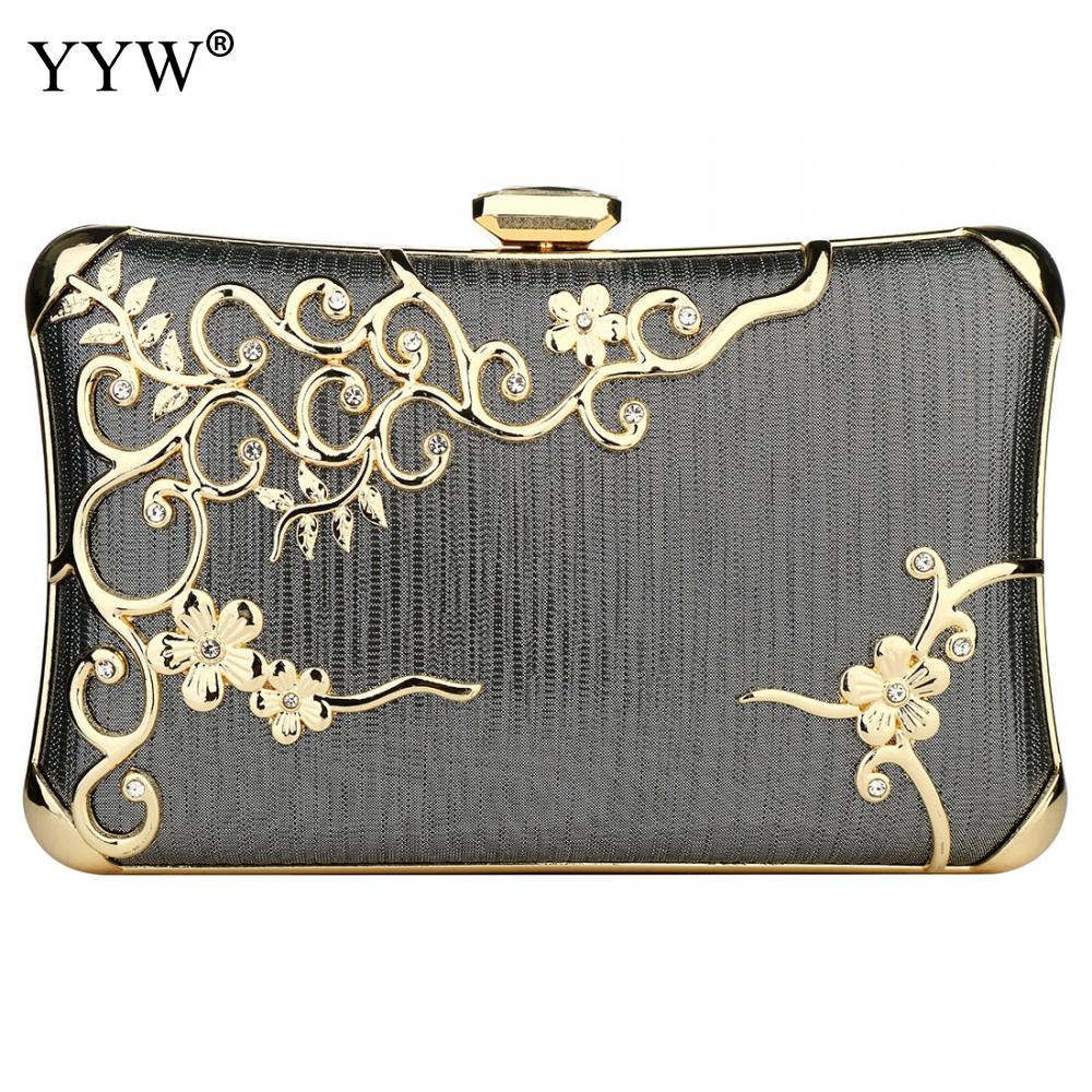 YYW Clutch Evening Bags For Women Crystal Rhinestone Clutches Purse Famale Handbag Flower Crossbody Bag: gray