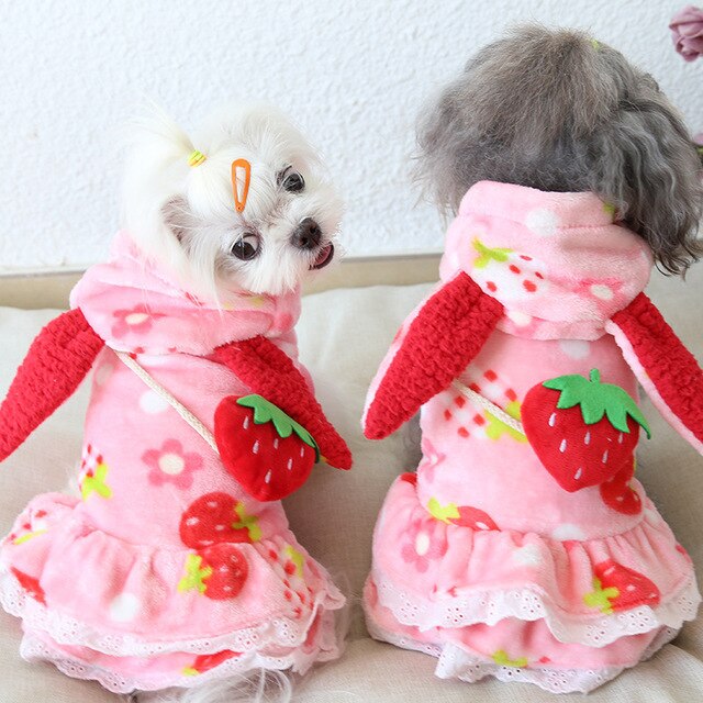 Pink trykt kjole til hunde efterår og vinter jordbær frugtagtig juletøj pet coat pink nederdel hawaiian kjole til kæledyr