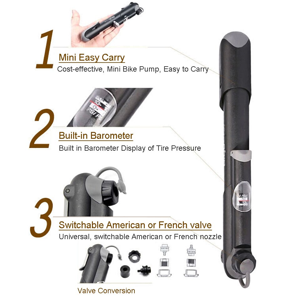 Giyo Fietspomp Mtb Fiets Pompen Barometer Gauge Hoge Druk Ball Fietsen Air Hand Luchtpomp Tire Inflator Fiets Accessoires