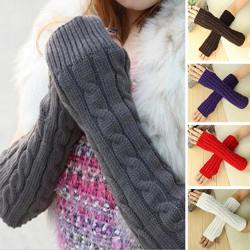 Guantes largos tejidos de lana de medio dedo para mujer bonitos guantes sin dedos