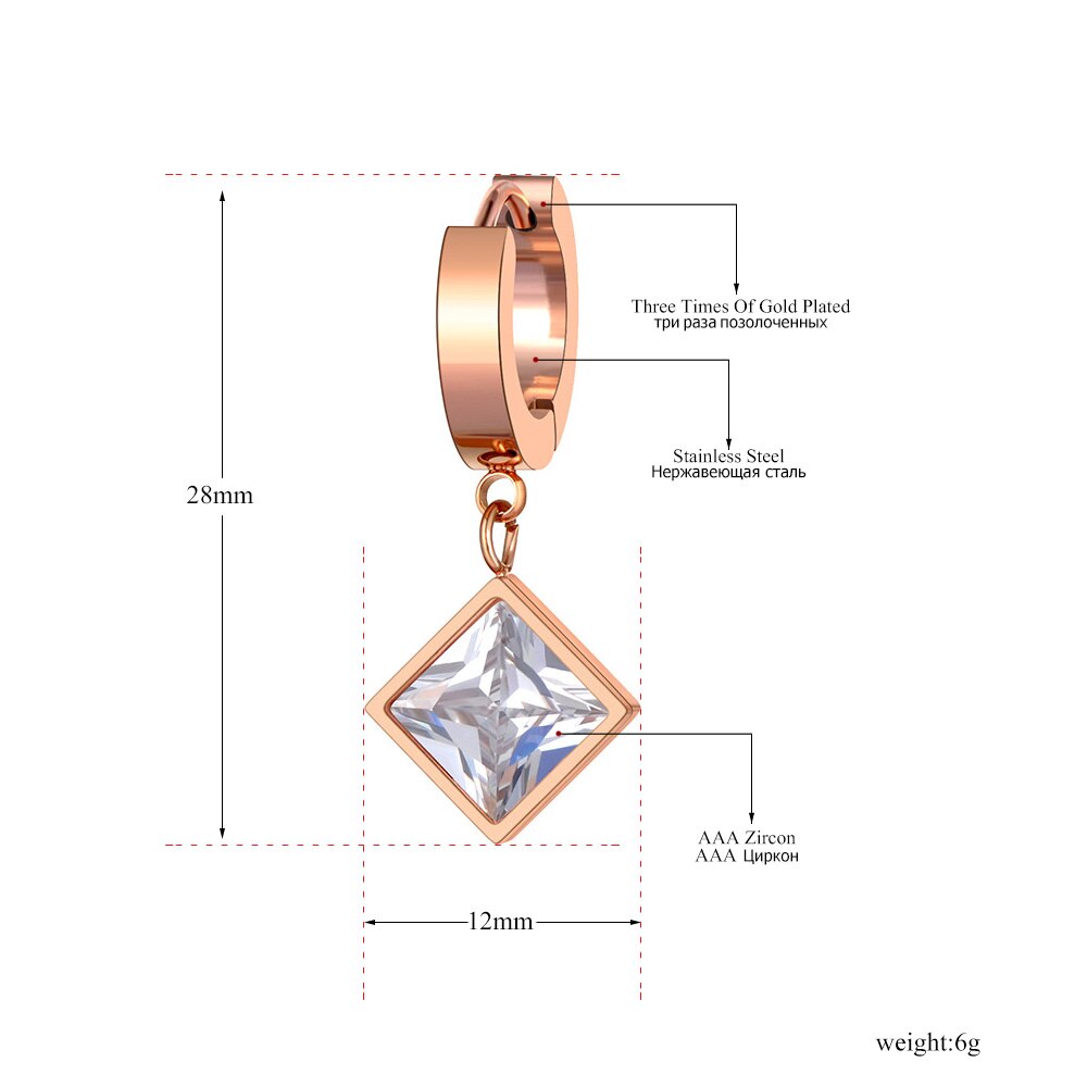 Lokaer Bling Stijl Titanium Rvs Vierkant Cz Oorringen Trendy Strass Oorbellen Sieraden Voor Vrouwen E20157