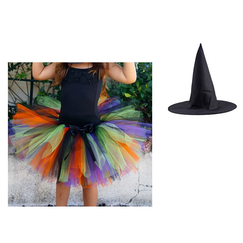 Falda de tutú con sombrero para niña, disfraz de bruja para Halloween, Cosplay, , niña, vestido de baile, faldas de tul, púrpura, NK: 1 Skirt 1 Hat / 2Y