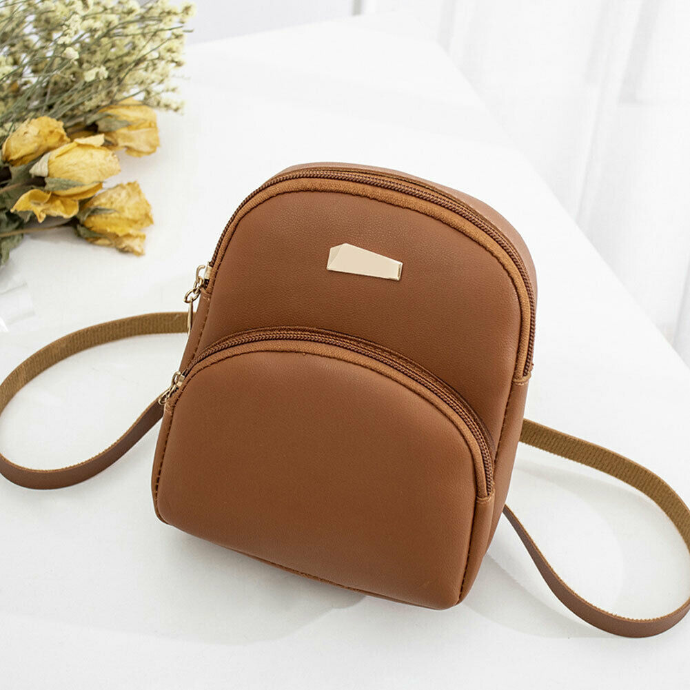 Women Mini Bags Backpack School Shoulder Bag Rucksack Leather Travel Bag: Brown