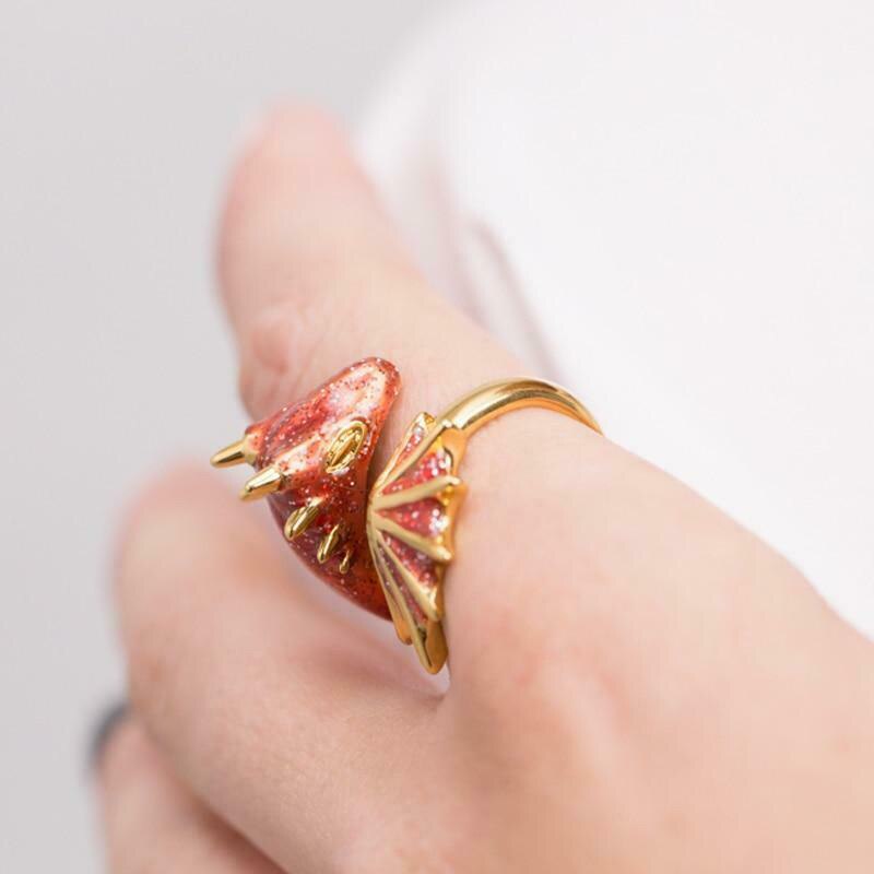 Gold Topaz Dragon Ring Lucky Fingere Huisdier Verstelbare Wrap Open Ringen Dier Sieraden Voor Vrouwen Meisje RERI889