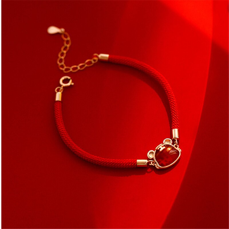 Aankomst Rode Touw Armbanden Voor Vrouwen Sieraden Trendy Crystal Tiger Armband Lady 2022 Zegen Bangle Accessoires Verstelbare