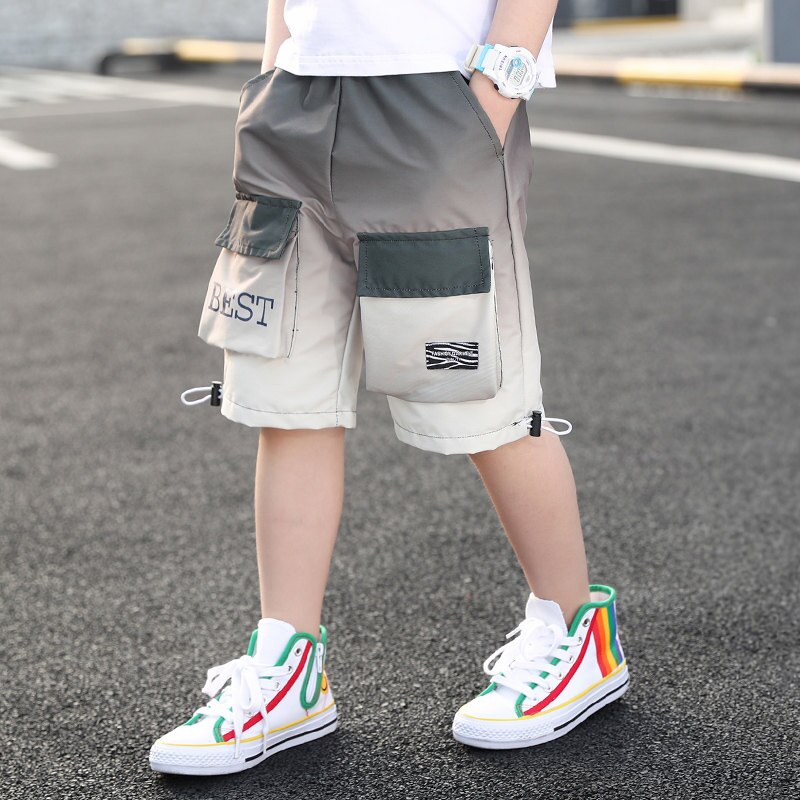 Pantalones cortos de verano para niños, ropa para adolescentes con degradado de , informal, Cargo, cintura elástica,: Gris / 13