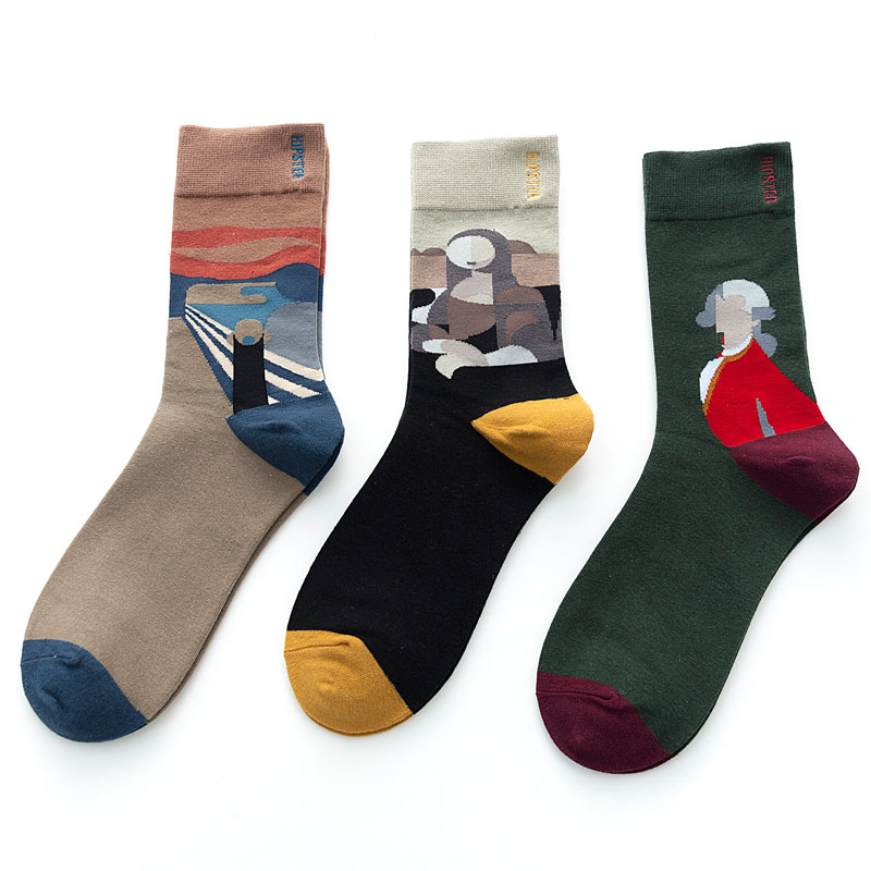 Unisex Oil Painting Style Women Socks 100 Cotton Harajuku Colorful Mid Socks Women 1 Pair Size 35-43 Christmas